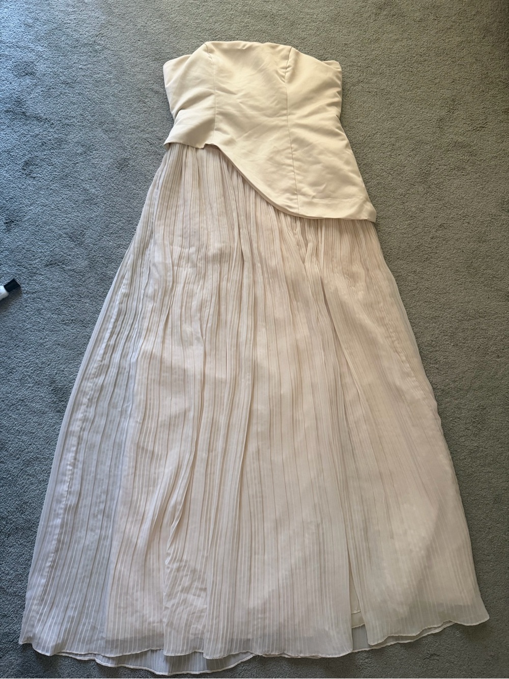 Azazie Strapless White Pleated Gown with Side Slit - Picture 6 of 7
